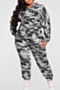 plus size xl-5xl autumn new stylish camo batch printing stretch casual hooded two-piece set_Orange_Gray