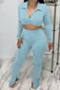 four colors autumn button new stylish simple micro-flare pants long sleeve simple stretch two-piece set_Black_White_Red_Sky Blue