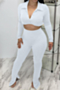 four colors autumn button new stylish simple micro-flare pants long sleeve simple stretch two-piece set_Black_White