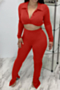 four colors autumn button new stylish simple micro-flare pants long sleeve simple stretch two-piece set_Black_White_Red