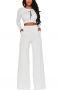 spring plus size five colors letter printing stretch lace-up top with pockets floor length pants stylish two-piece set_White