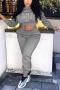 spring plus size two colors letter fixed printing stretch hooded pockets casual stylish two-piece set_Black_Gray