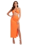 summer new solid color orange stretch backless self-tie vest with thigh slit skirt sexy stylish two-piece set_Purple_Light Green_Orange