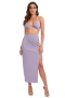 summer new solid color orange stretch backless self-tie vest with thigh slit skirt sexy stylish two-piece set_Purple