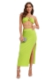 summer new solid color orange stretch backless self-tie vest with thigh slit skirt sexy stylish two-piece set_Purple_Light Green
