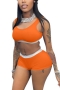 summer new plus size five colors orange patchwork stretch sports stylish slim two-piece set_Black_White_Red_Magenta_Orange