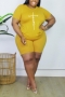 xl-5xl summer letter fixed printing stretch casual simple two-piece set_Black_Yellow