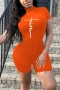 s-2xl summer new three colors letter fixed printing stretch zip-up back stylish skinny playsuit_Black_Blue_Orange