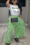 s-2xl plus size summer new stylish 3 colors stretch letter & stripe printing pockets casual two-piece set_Blue_Streak_Green