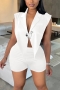 s-2xl plus size summer new stylish stretch 5 colors solid color sleeveless backless irregular sexy two-piece set(with brooch)_Black_White