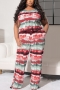 xl-5xl summer plus size three colors tie-dye stretch wide-leg pockets casual simple two-piece set_Red
