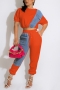 s-2xl plus size summer new stylish 8 colors micro elastic denim contrast color spliced button pocket with tie-waist casual two-piece set_Black_White_Purple_Dark Green_Dark Blue_Magenta_Orange