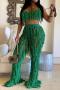 sexy plus size slight stretch halter neck tassel hollow backless pants set_Black_White_Pink_Magenta_Orange_Green
