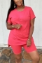 s-2xl summer new plus size 5 colors solid color stretch pocket side slit t-shirt with shorts casual simple shorts sets_Blue_Magenta_Yellow_Watermelon Red