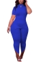 s-2xl plus size summer new 5 colors solid color stretch pearl decor short sleeves split slim stylish pants sets_Black_Rose Red_Blue