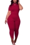 s-2xl plus size summer new 5 colors solid color stretch pearl decor short sleeves split slim stylish pants sets_Black_Rose Red