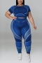 xl-5xl summer new plus size 5 colors patchwork stretch short sleeves slim stylish sports pants sets_Black_Purple_Rose Red_Blue
