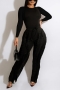 s-2xl autumn new plus size 3 colors stretch long sleeves tie-waist tassel stylish trend pants sets_Black