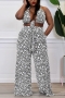 xl-5xl summer new plus size 5 colors allover batch printing high stretch halter-neck lace-up wide-leg pockets stylish pants sets_Black_White
