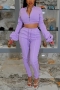 s-2xl autumn new plus size 5 colors stretch zip-up tie-waist pockets stylish casual pants sets_Black_White_Purple
