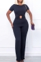 s-3xl plus size summer new 3 colors stretch short sleeve crew neck metallic-ring connected stylish casual pants set_Black