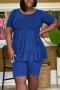 xl-5xl plus size summer new stylish 7 colors simple solid color loose slight stretch pleated casual shorts sets_Black_White_Blue