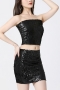new fashion 9 colors sequins sexy stretch skirt set_Black