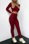 s-2xl plus size autumn new 10 colors stretch hooded zip-up ribbed knit drawstring stylish sports pants sets_Black_Purple_Rose Red