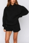 autumn new stylish 5 colors plus size solid color non-stretch pocket hooded loose casual shorts sets_Black