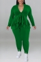 xl-5xl plus size autumn new 5 colors stretch v-neck ruffle long sleeves stylish pants sets_Black_Red_Blue_Magenta_Green
