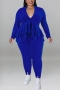 xl-5xl plus size autumn new 5 colors stretch v-neck ruffle long sleeves stylish pants sets_Black_Red_Blue