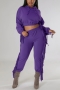 s-2xl plus size autumn & winter new 7 colors stretch tassel hooded sweatshirt with stylish pants sets_Black_Purple