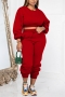 autumn & winter new plus size 5 colors stretch long sleeves drawstring pocket solid color stylish pants sets_Black_Dark Purple_Dark Green_Red