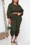 autumn & winter new plus size 5 colors stretch long sleeves drawstring pocket solid color stylish pants sets_Black_Dark Purple_Dark Green