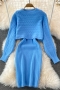 winter new 9 colors knitted slight stretch long sleeve crew neck sweater with sleeveless slim dress stylish simple two-piece set_Black_Dark Green_Red_Beige_Sky Blue