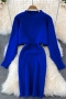 winter new 9 colors knitted slight stretch long sleeve crew neck sweater with sleeveless slim dress stylish simple two-piece set_Black_Dark Green_Red_Beige_Sky Blue_Blue