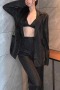 slight stretch sparkling sling vest shoulder pads blazer pants set(with lining)_Black