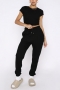 plus size slight stretch 7 colors solid color pocket casual pants sets_Black