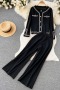 new stretch single-breasted pocket high waist stylish pants sets_Black