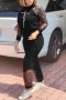 plus size 4 colors stretch lace spliced letter fixed print stylish pants set_Black