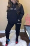 plus size slight stretch letter embroidery stylish sweatshirt pants set_Black