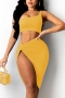sexy slight stretch 5-colors solid one-shoulder kink irregular midi skirt sets_Black_White_Red_Blue_Yellow