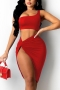 sexy slight stretch 5-colors solid one-shoulder kink irregular midi skirt sets_Black_White_Red
