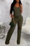 casual plus size 4 colors slight stretch bodysuit drawstring hole pants sets_Black_Dark Green