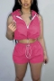 stylish 3 colors non-stretch drawstring zip-up hooded shorts set_Black_Magenta