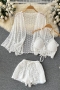 sexy padded crochet hollow stretch long sleeve high waist three-piece set_White
