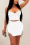 sexy plus size slight stretch slim rhinestone tassel padded mini skirt sets_Black_White