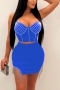 plus size sexy slight stretch 4 colors rhinestone tassels padded mini skirt sets_Black_Red_Blue