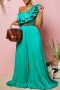 sexy plus size 3 colors non-stretch one shoulder ruffle wide-leg pants set_White_Red_Green
