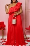 sexy plus size 3 colors non-stretch one shoulder ruffle wide-leg pants set_White_Red